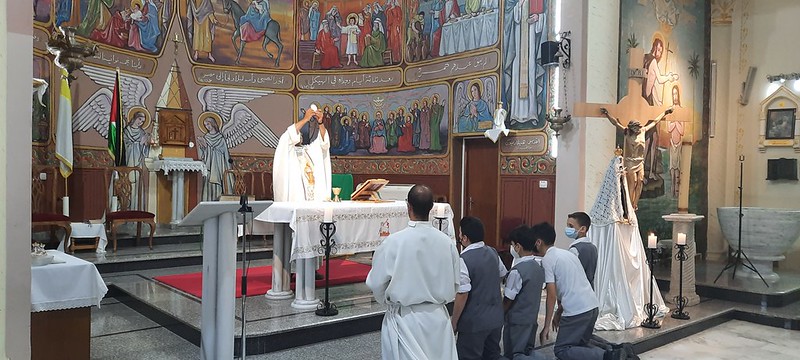 Gaza - Santa Misa del inicio del año académico 2021-2022 en la Escuela Primaria del Patriarcado Latino de Jerusalén